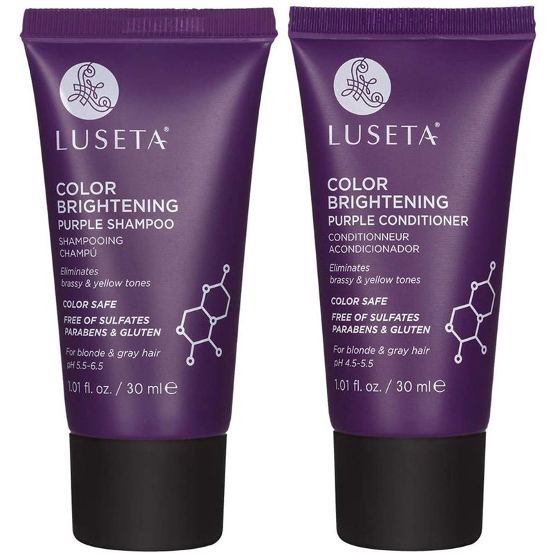 L LUSETA Luseta Color Brightening Purple Shampoo and Conditioner Travel Kit for Blonde and Gray Hair -Infused with Cocos Nucifera Oil to Help Nourish, Moisturize and Condition Hair, 2x1.01oz - Image 1